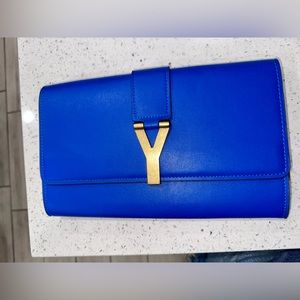 Yves Saint Laurent Blue Leather Classic Y-Ligne Clutch